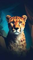 Low Poly Cheetah on Dark Background Generative AI photo