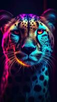 Neon Cheetah on Dark Background Generative AI photo