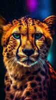 Pop Art Cheetah on Dark Background Generative AI photo