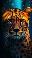 Pop Art Cheetah on Dark Background Generative AI photo