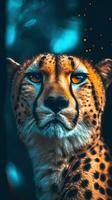 Pop Art Cheetah on Dark Background Generative AI photo