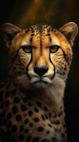 realista leopardo en oscuro antecedentes generativo ai foto