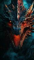 CloseUp Head of Mystical Dragon Ready for Fire Breath  Epic MedievalInspired Poster AI Generated photo