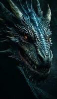 CloseUp Head of Mystical Dragon Making Ready for Fire Breath  Epic MedievalInspired Poster AI Generated photo