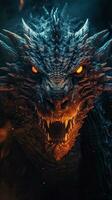 CloseUp Head of a Mystical Epic MedievalInspired Dragon Poster AI Generated photo