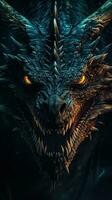 CloseUp Head of a Mystical Epic MedievalInspired Dragon Poster AI Generated photo