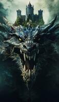CloseUp Head of Mystical Epic MedievalInspired Poster with Vibrant Colors AI Generated photo