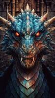 CloseUp Head of Mystical Epic MedievalInspired Poster with Vibrant Colors AI Generated photo