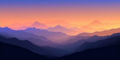 Pastel Yellow Abstract Landscape with Mountains and Evening Sky AI Generated photo