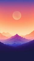 Soft Peach and Lilac Abstract Landscape with Mountains and Evening Sky AI Generated photo