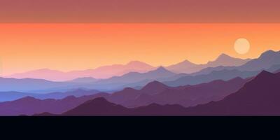 Colorful Abstract Landscape with Mountains and Evening Sky AI Generated photo