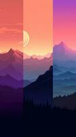 Colorful Abstract Landscape with Mountains and Evening Sky AI Generated photo