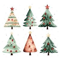 Cute Christmas Clipart Illustration of 4 Decorated Christmas Trees on White Background AI Generated photo