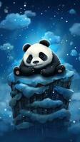 Cute Panda Sleeping on a Cloud in the Night Sky AI Generated photo