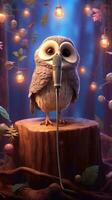 Cute Owl Singing a Lullaby on a WoodlandThemed Stage AI Generated photo