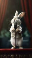 Adorable Rabbit Singing Nursery Rhymes on Stage AI Generated photo