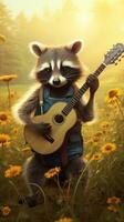 Cute Raccoon Playing Banjo on Bluegrass Music Stage AI Generated photo