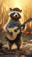 Cute Raccoon Playing Banjo on Bluegrass Music Stage AI Generated photo