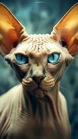 Cute Sphynx Cat with Blue Eyes in Dark Beige and Sky Blue AI Generated photo