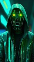 Cyberpunk Green Colors Skull Wallpaper AI Generated photo