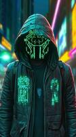 cyberpunk verde colores cráneo fondo de pantalla ai generado foto