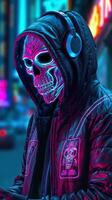 cyberpunk colores cráneo fondo de pantalla ai generado foto