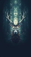 Majestic Deer in Double Exposure on Dark Background Generative AI photo