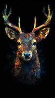 Glitched Deer on Dark Background Generative AI photo
