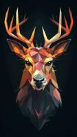 Low Poly Deer on Dark Background Generative AI photo