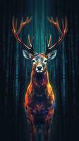 Glitched Deer on Dark Background Generative AI photo