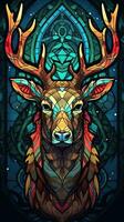 Stained Glass Deer on Dark Background Generative AI photo