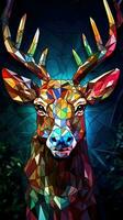 Stained Glass Deer on Dark Background Generative AI photo