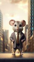 Detailed and Lifelike A Cute Mouse in a Cinematic Business Background AI Generated photo