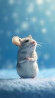 Detailed and Lifelike Oh My God Its a Cute Mouse with Cinematic Effect on Blue Background AI Generated photo