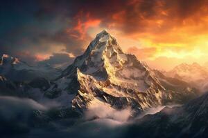 Cinematic Sunrise over Detailed Mountains AI Generated photo