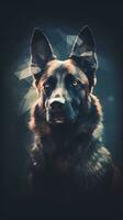 Double Exposure Dog on Dark Background Generative AI photo