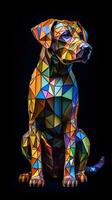 Stained Glass Dog on Dark Background Generative AI photo