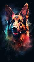 Watercolor Dog on Dark Background Generative AI photo