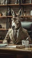 Donkey in a Business Suit in a FarmThemed Office AI Generated photo