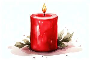 Realistic Watercolor Red Christmas Candle Clip Art AI Generated photo