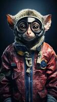 Edgy Tarsier Street Style Inspired Poster  Astronaut Wearing Trendy Urban Outfit AI Generated photo