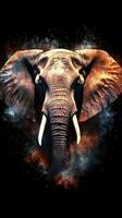 majestuoso elefante en doble exposición estilo en oscuro antecedentes generativo ai foto