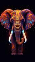 Neon Elephant on Dark Background Generative AI photo