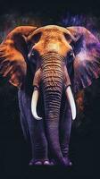 Double Exposure Elephant on Dark Background Generative AI photo