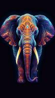 Neon Elephant on Dark Background Generative AI photo