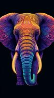 Neon Elephant on Dark Background Generative AI photo