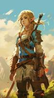 Epic Dynamic Animated Full Body Character Portrait  Legend of Zelda Breath of the Wild AI Generated photo