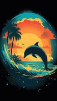 Dynamic Silhouette of Dolphin in Tropical Ocean AI Generated photo