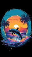 Epic Dolphin Silhouette in Tropical Ocean TShirt Design AI Generated photo