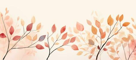 Fall Colors Watercolor Background with Leaves and Branch AI Generated photo